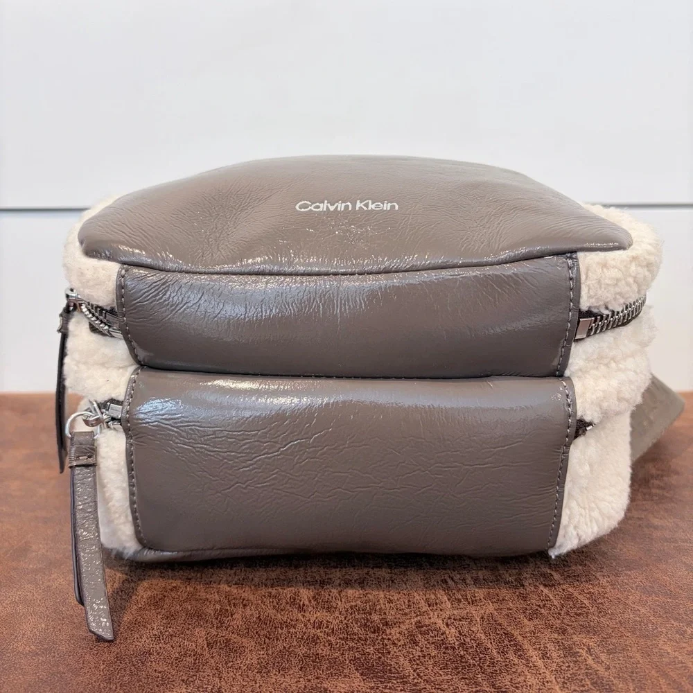 Calvin Klein Teddy Sherpa Mini Backpack Taupe Brown Soft Girl Y2K Chic